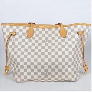 Louis Vuitton Neverfull Damier Azur Mm White Coated Canvas Tote